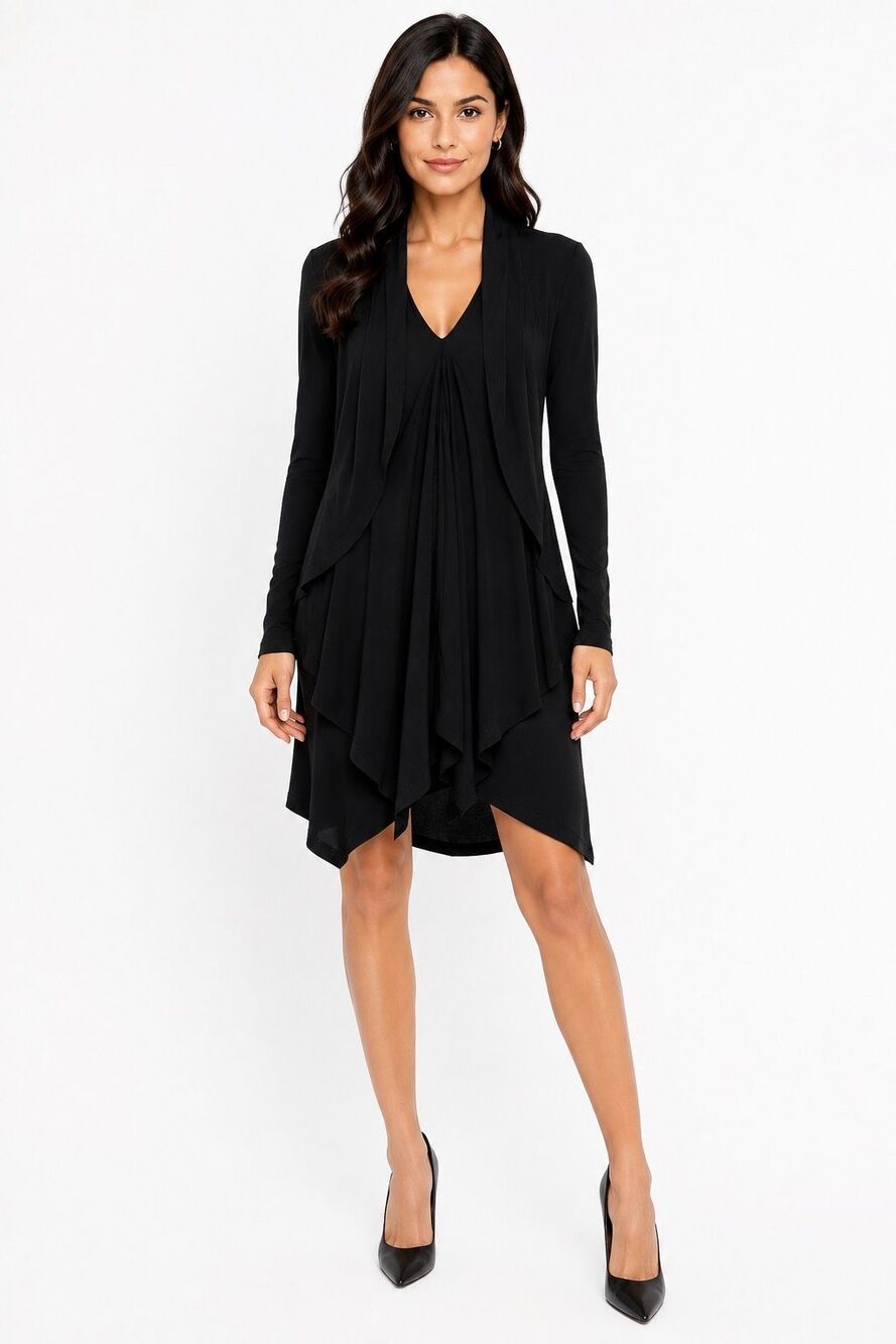 La Nuit Vintage Women’s Black Draped Waterfall Dress Size 8